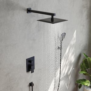 Single-Handle Rain 4-Spray Square 10 in. Wall Mount Dual Shower Head Fixed and Handheld Shower Head 2.5 GPM in Black
