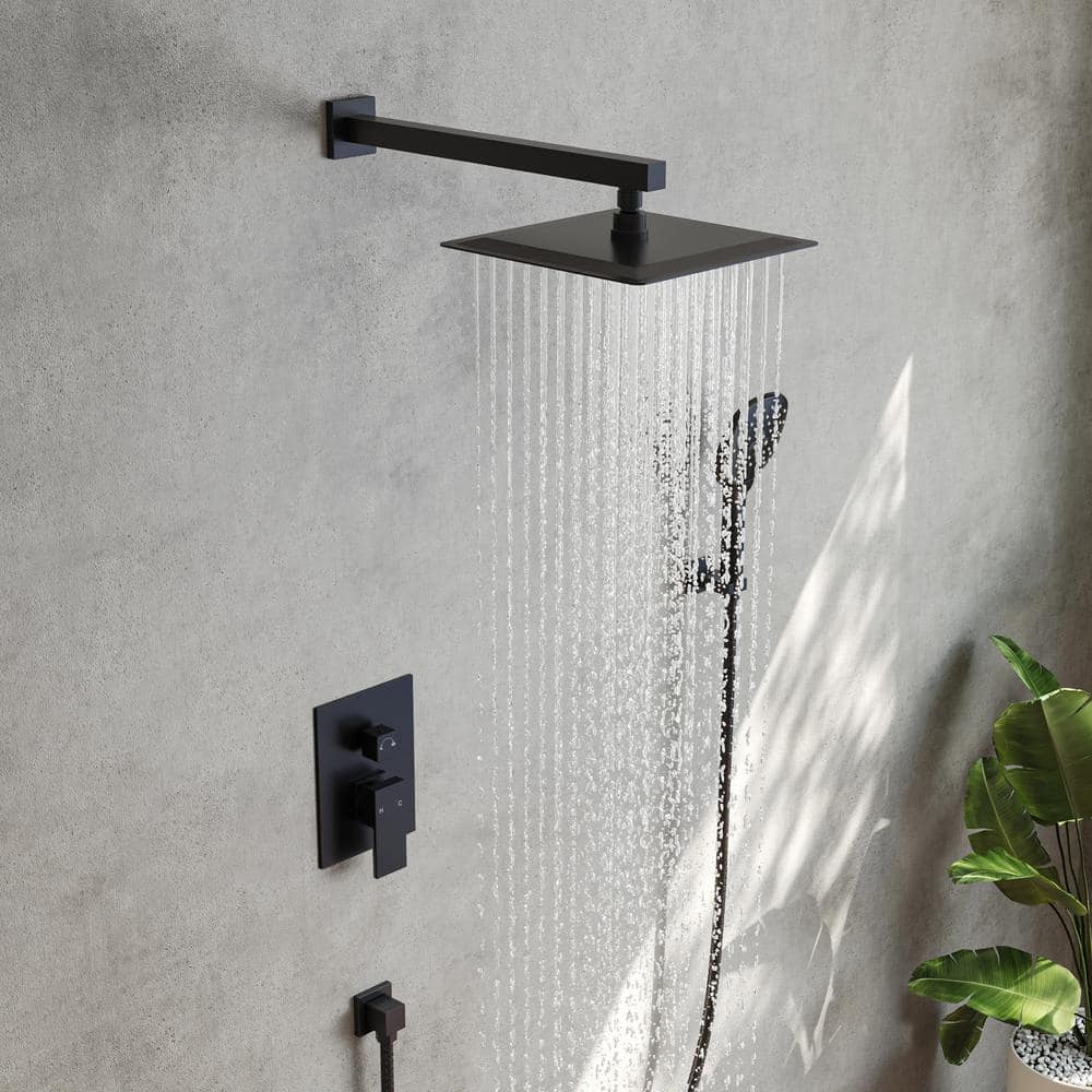 Matte Black Wall Mount Dual Shower Heads with Handheld and Valve