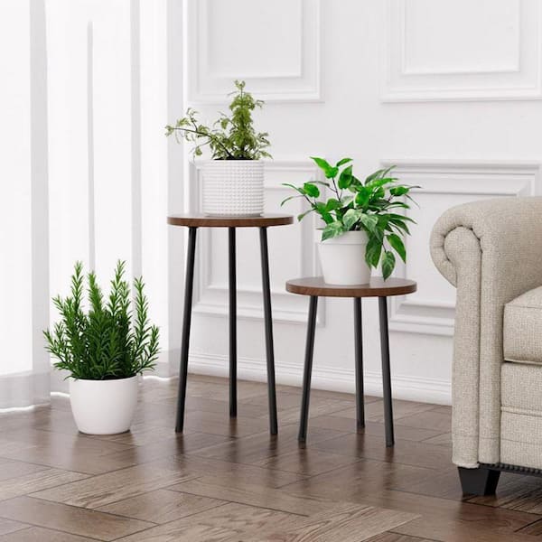1-Tier Walnut Wood Plant Stand (11.8 in. H W x 19.7 in. H) 2-pack