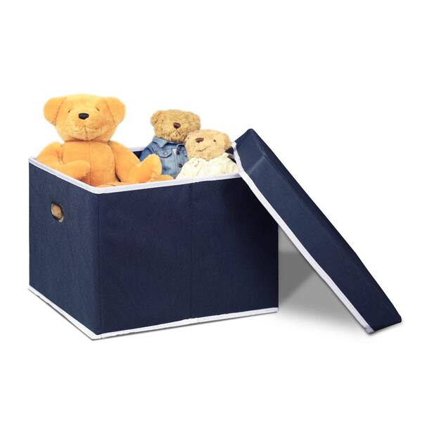 Furinno 11 in. D x 15 in. H x 13 in. W Dark Blue Fabric Cube Storage Bin
