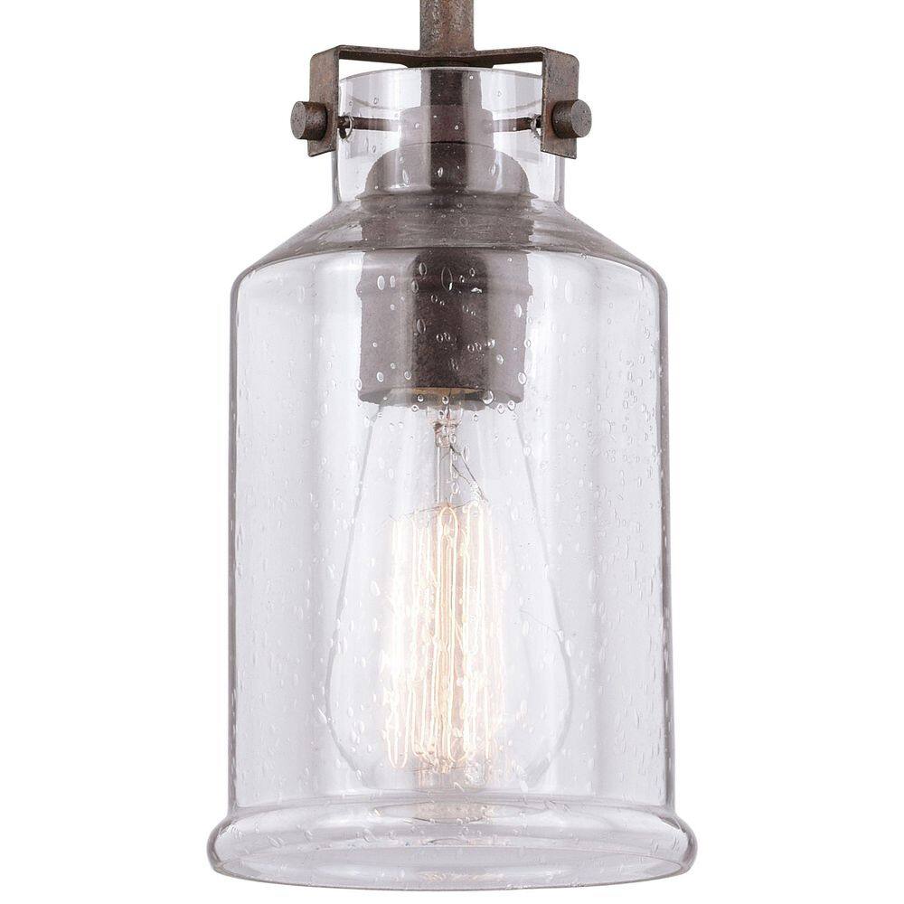 Textured Rustic Bronze Mini Jar Pendant with Clear Glass