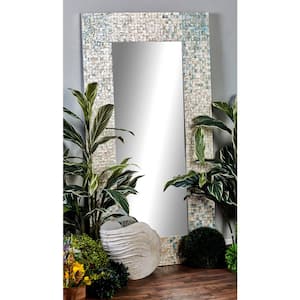 70 in. x 36 in. Handmade Rectangle Framed Cream Wall Mirror with Blue Corners