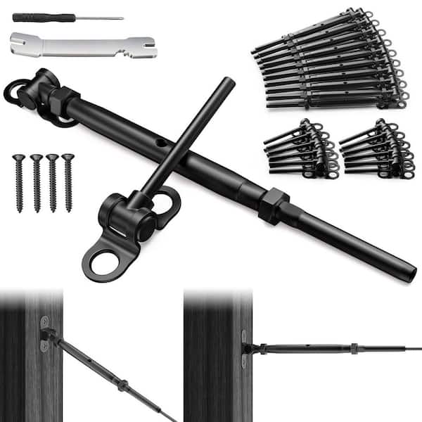 Afoxsos 0.88 in. W x 10 in. H 20 Pair Black Cable Railing Kit with Adjustable Angle T316 Stainless Steel Hardware for Wood Posts