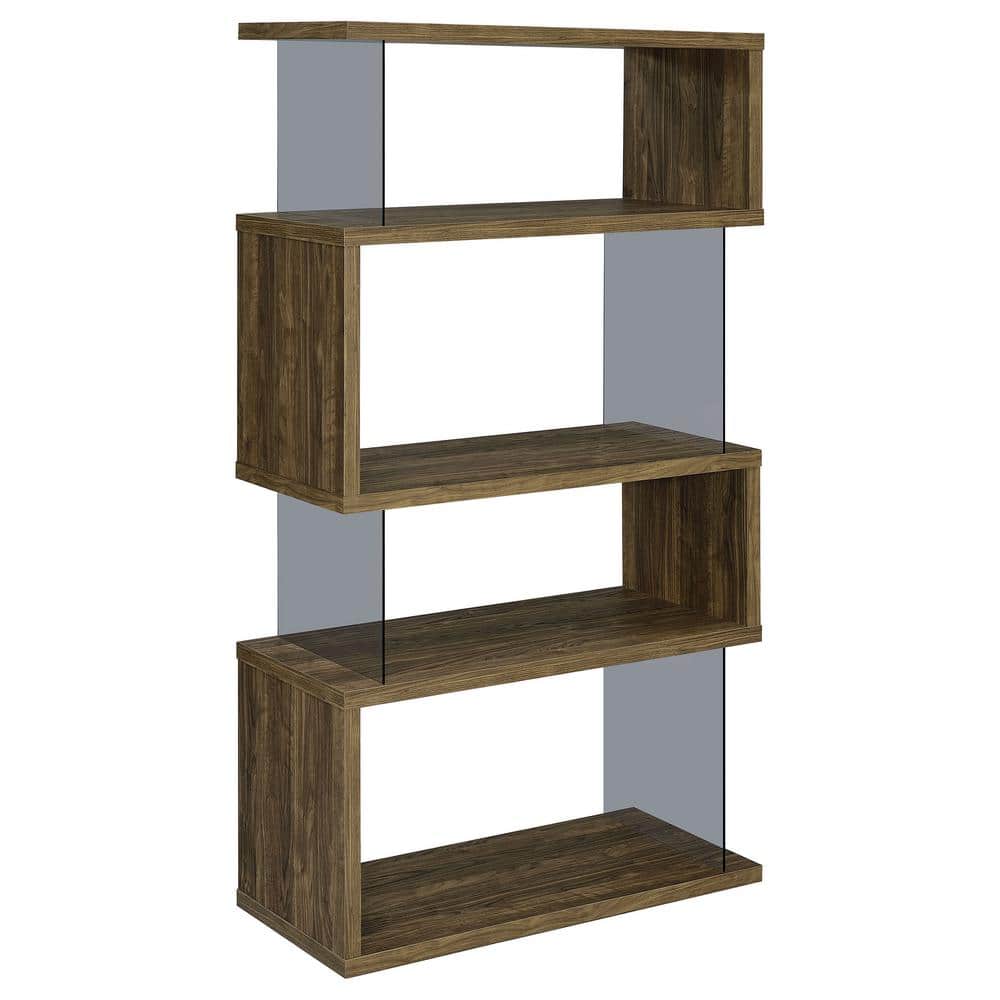 63" Walnut and Glass Zig Zag Bookcase
