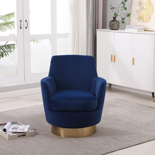 American Design Navy Velvet Swivel Accent Arm Chair with Gold Base