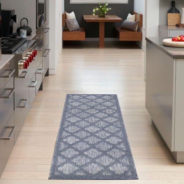 Easy Care Denim Blue 2 ft. x 6 ft. Trellis Contemporary Runner Area Rug