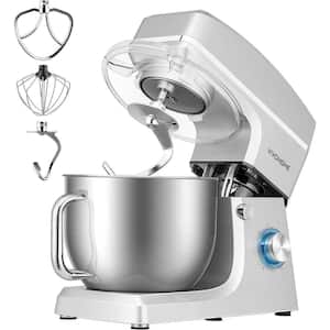 7.5 Qt. 6-Speed Silver Tilt-Head Kitchen Electric Stand Mixer with Accessories, ETL Listed