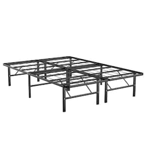 Black Steel Frame Full Size Platform Bed Tool-Free Assembly with Foldable