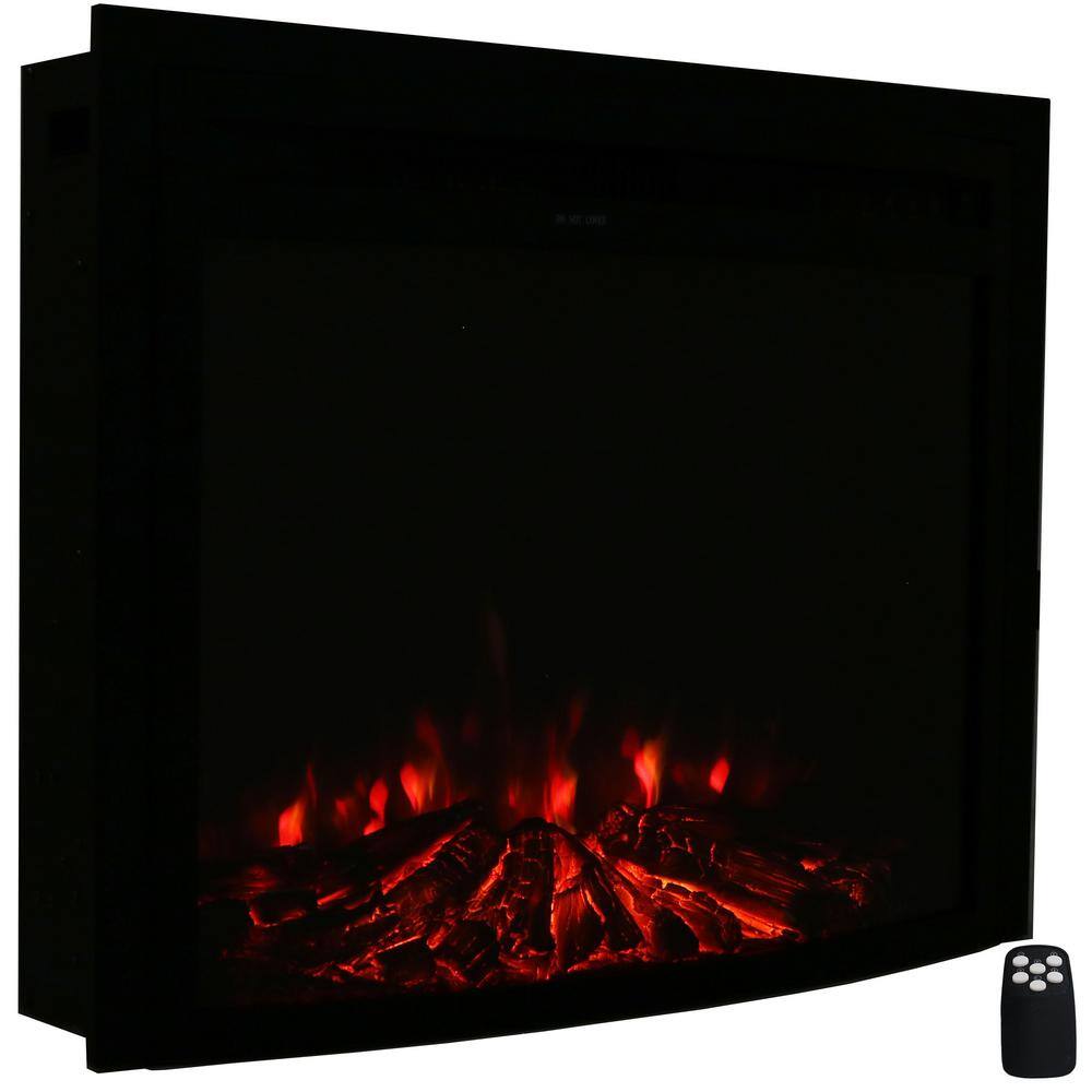 Contemporary Black Steel Electric Fireplace Insert with LED Lights