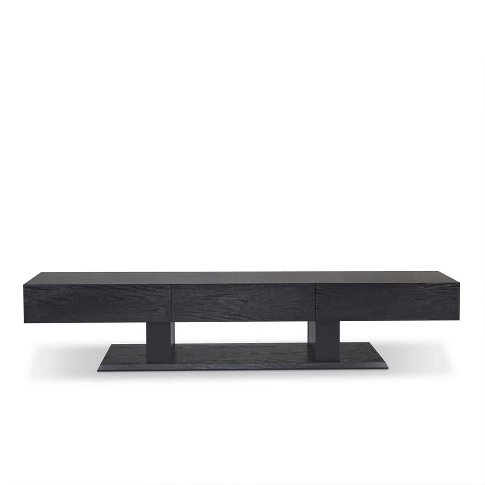 Black Veneer Double Pedestal TV Stand with Cabinet