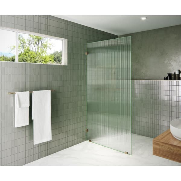 Glass Warehouse 40 in. W x 78 in. H Fixed Single Panel Frameless Shower Door in Brushed Bronze with Fluted Frosted Glass