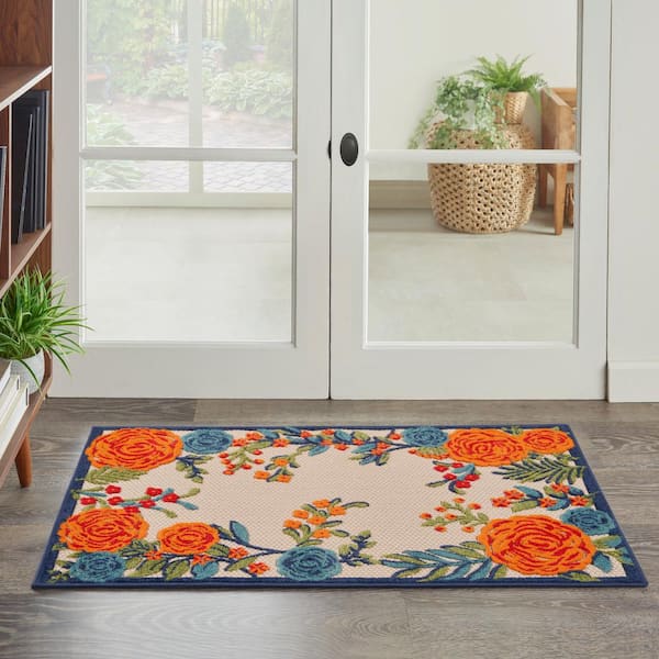 Aloha Multicolor doormat 3 ft. x 4 ft. Floral Botanical Contemporary Indoor/Outdoor Bathroom Area Rug