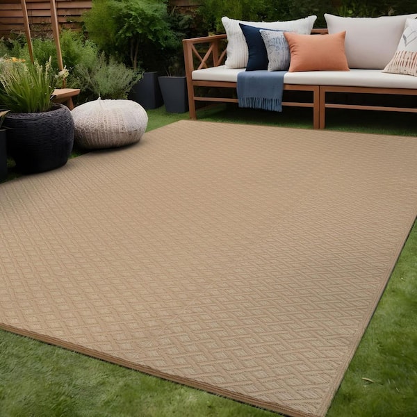 Jewel Beige 8 ft. x 10 ft. Diamond Geometric Washable Trellis Reversible Indoor Outdoor Area Rug