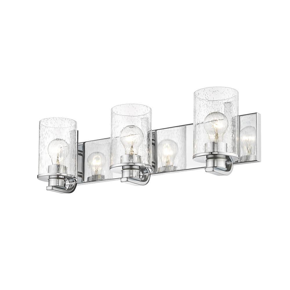 Beckett Chrome 3-Light Vanity with Clear Seedy Glass Shades