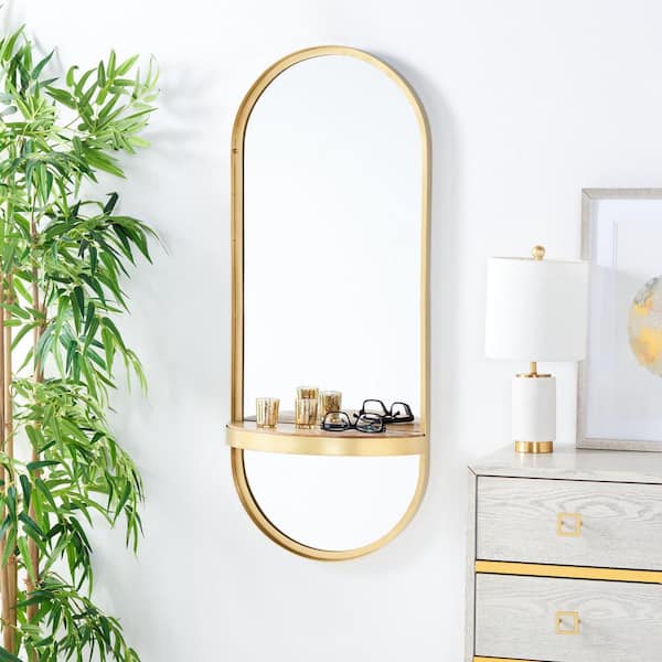 SAFAVIEH Laycie 18 in. W x 44.5 in. H Iron Oval Modern Brushed Brass Shelf  Mirror MRR3064A - The Home Depot