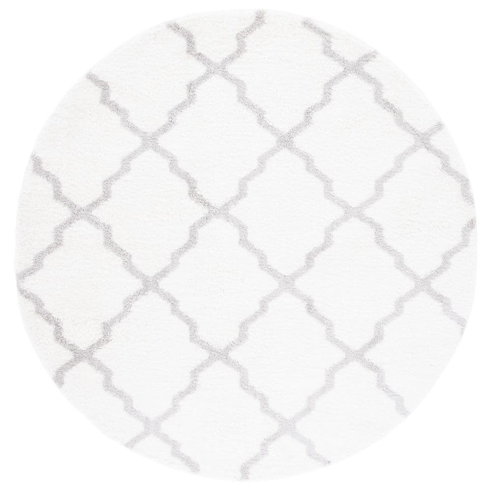 Berber Shag 7 ft. x 7 ft. Ivory/Light Gray Trellis Diamond Round Area Rug price history on PriceWatchPro