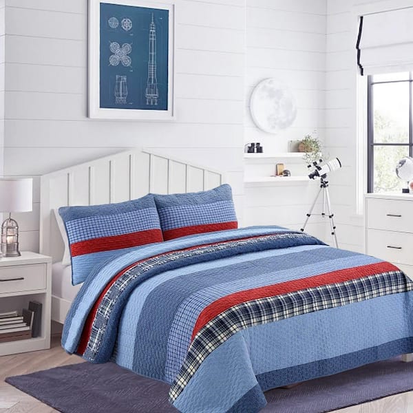 Nautical Bedding Set Red Blue And White Stripes Queen Size Boys Kids Comforter 