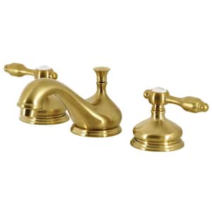 Tudor 8 in. Widespread 2-Handle Bathroom Faucets with Brass Pop-Up in Brushed Brass