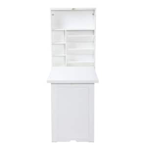 22.1 in. Rectangle White MDF 5 Opening Shelves Floating Desk With Folding Function
