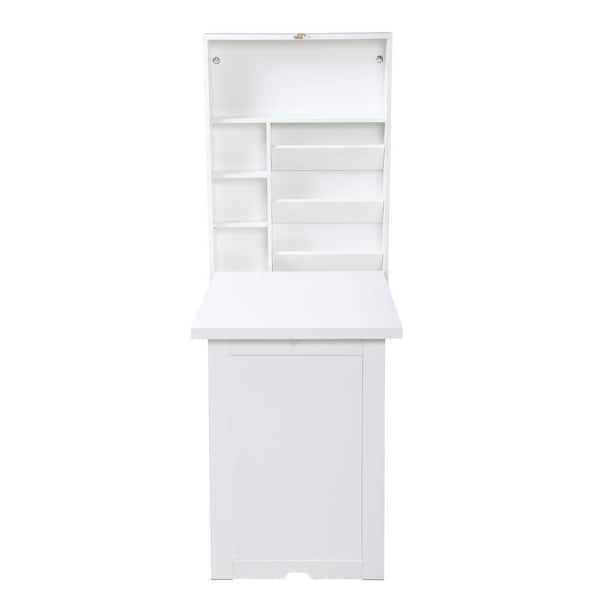 CIPACHO 22.1 in. Rectangle White MDF 5 Opening Shelves Floating Desk With Folding Function