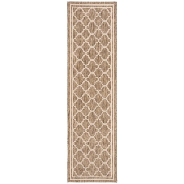 SAFAVIEH Courtyard Brown/Bone 2 ft. x 12 ft. Geometric Indoor/Outdoor Patio  Runner Rug