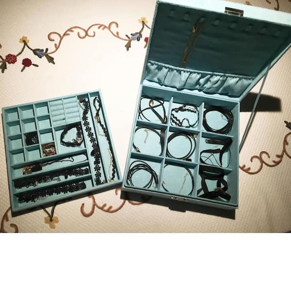 Blue 10.2 in. x 3.2 in. Velvet Elegant Jewelry Organizer with Lock