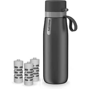 18.6 oz. Insulated Stainless Steel Premium Filtering Water Bottle with 3 Filters in Grey