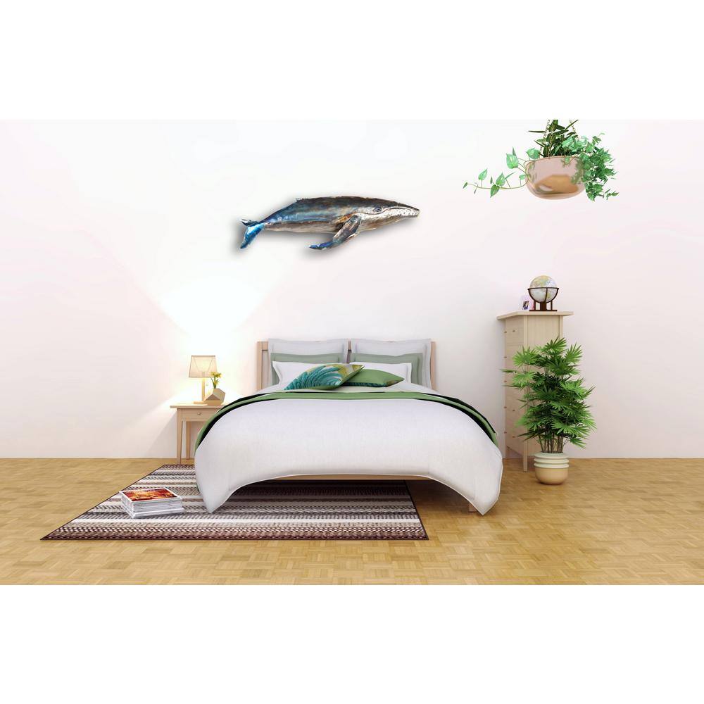 Handcrafted Multicolor Metal Whale Wall Art 26" x 8"