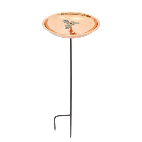 Achla Designs Dogwood Garden Copper Birdbath with Stake 39 in. Tall Copper Plated and Colored Patina Finish