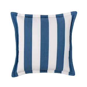 Cabana Stripe Navy/White Set of Two 20 in. Flanged Outdoor Throw Pillows with Fill, with Zipper