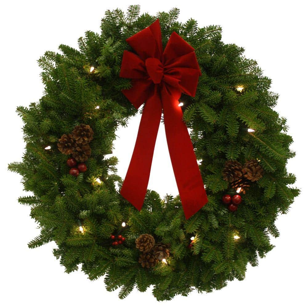 Worcester Wreath 30 In Balsam Fir Pre Lit Classic Fresh Wreath   Worcester Wreath Christmas Wreaths Lit 30cl Wr 1 64 1000 