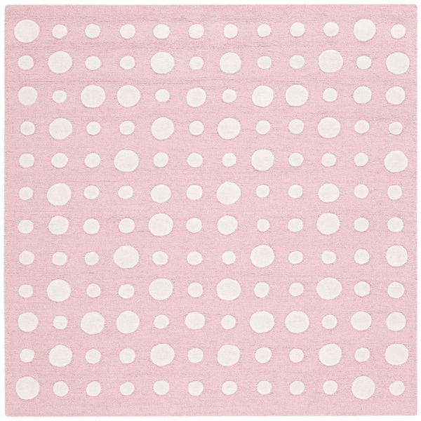 Kids 5 ft. x 5 ft. Pink/Ivory Abstract Polka-Dot Square Area Rug