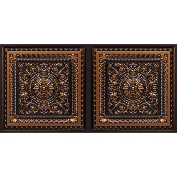 FROM PLAIN TO BEAUTIFUL IN HOURS La Scala Antique Copper 2 ft. x 4 ft. PVC Glue-up or Lay-in Faux Tin Ceiling Tile (80 sq. ft./case)