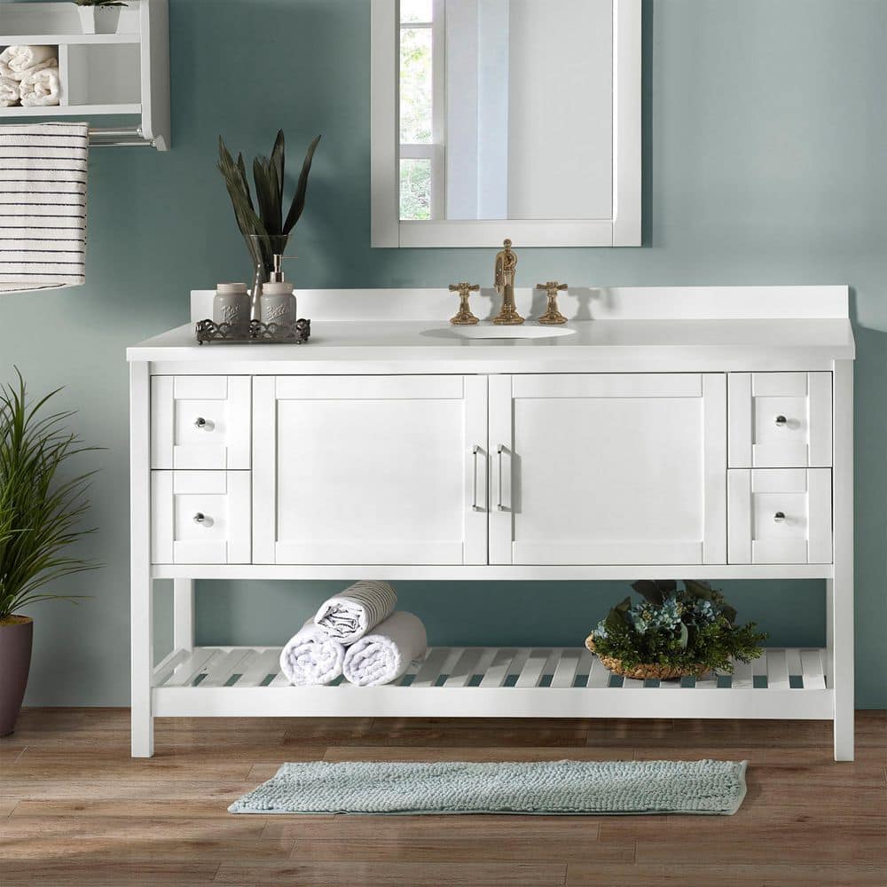 Bennet 60" White Pine Wood Freestanding Vanity Cabinet