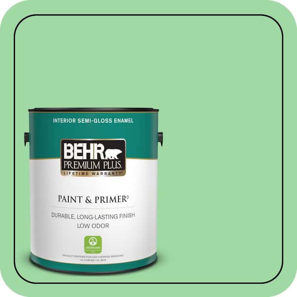 BEHR PREMIUM PLUS 1 gal. #450B-4 Green Trance Semi-Gloss Enamel Low Odor Interior Paint & Primer