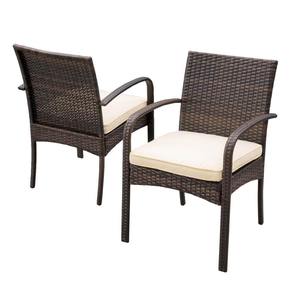 Cordoba Multi-Brown Removable Cushions Faux Rattan Outdoor Patio Dining Chair with Beige Cushions (2-Pack) -  Noble House, 21997