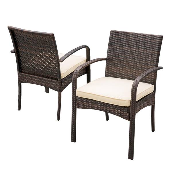 Noble House Cordoba Multi Brown, Outdoor Wicker Dining Chairs With Cushions