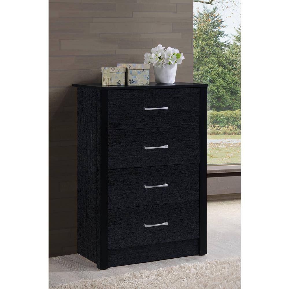 Sleek Black Contemporary 4-Drawer Chest with Metal Glides