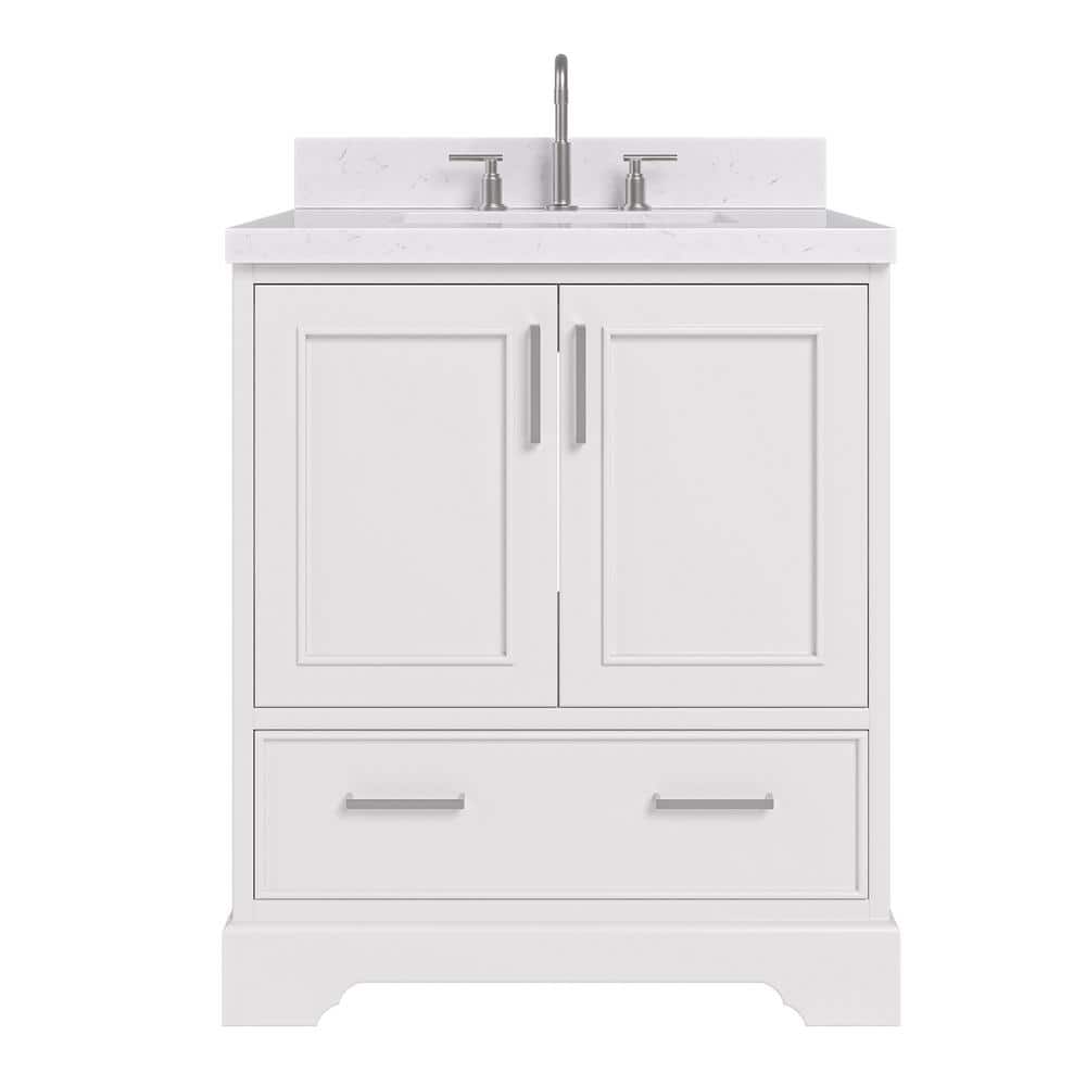 Stafford White Solid Wood Single Sink Freestanding Vanity with Quartz Top