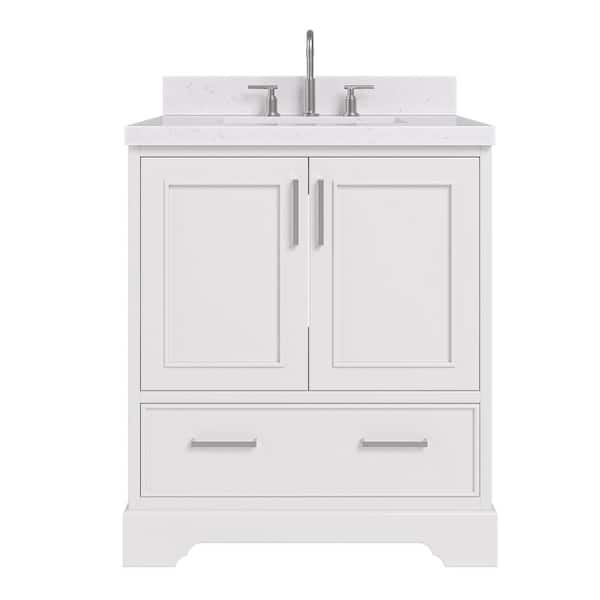 Stafford 30 in. W x 22 in. D x 36 in. H Single Sink Freestanding Bath Vanity in White with Carrara White Quartz Top