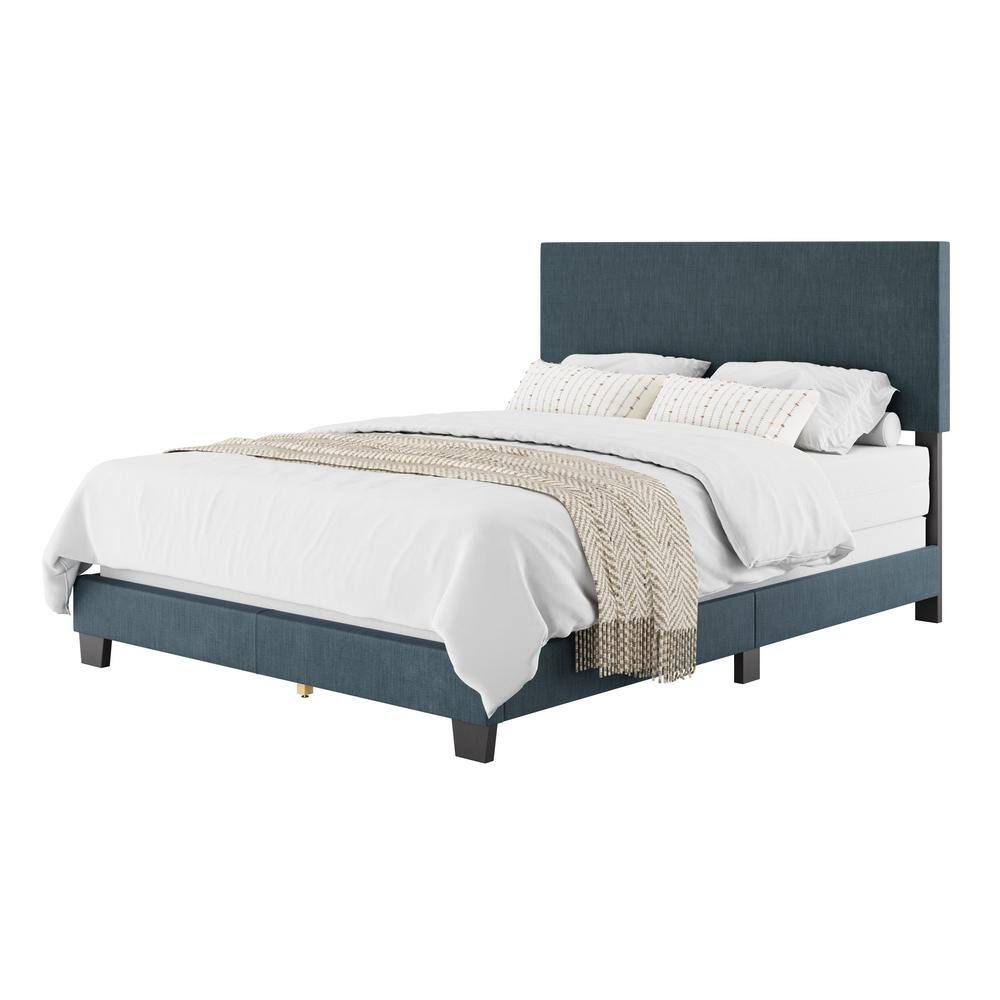 Celeste Blue Upholstered Queen Bed Frame with Padded Headboard