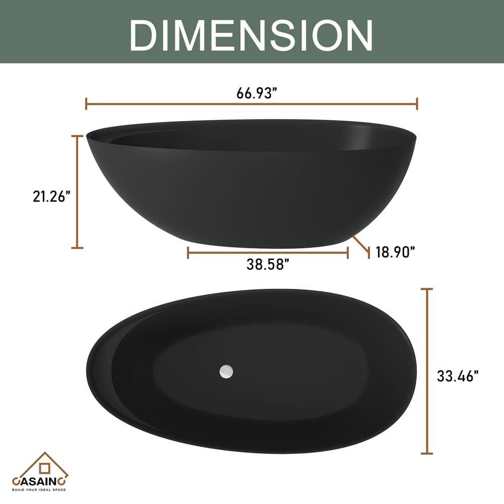 Matte Black 67'' Freestanding Oval Soaking Bathtub