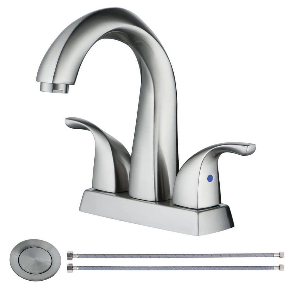 4 in. Center Set Double-Handle Bathroom Faucet, High-Arc Bathroom Sink Faucet with Pop Up Drain in Brushed Nickel price history on PriceWatchPro