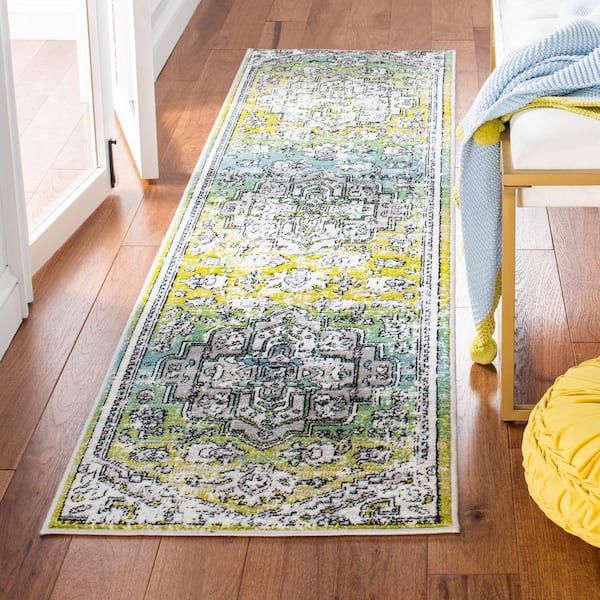 Skyler 2 ft. x 8 ft. Green/Ivory Ornate Overdyed Runner Rug