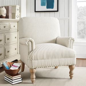 Joy Beige Striped Fabric Arm Chair (Set of 1)
