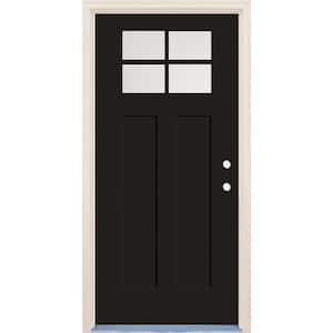36 in. x 80 in. Left-Hand 4-Lite Clear Glass Onyx Painted Fiberglass Prehung Front Door with 6-9/16 in. Frame