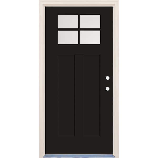 Builders Choice 36 in. x 80 in. Left-Hand 4-Lite Clear Glass Onyx Painted Fiberglass Prehung Front Door with 6-9/16 in. Frame