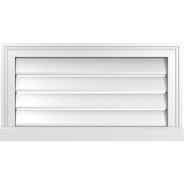 Ekena Millwork 26 in. x 14 in. Vertical Surface Mount PVC Gable Vent: Functional with Brickmould Sill Frame
