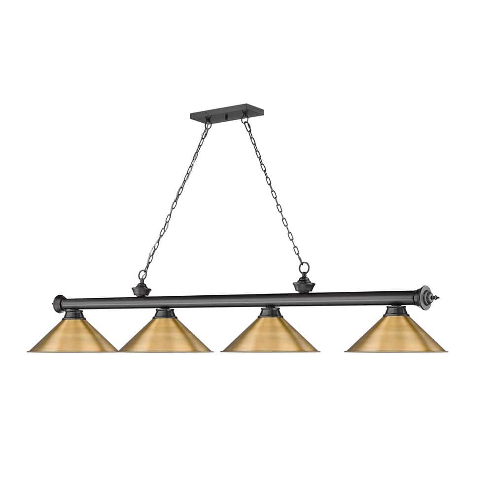 Bronze Plate 4-Light Chandelier with White Glass Shades