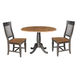 Set of 3 Pieces Hickory/Washed Coal 42 in. Round Top Pedestal Table with 2 Slat Back Chairs